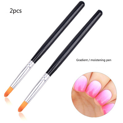 2Pcs Nail Art Gel Pen Brush Найлонова четка за коса Ombre Brush Четки за Nail Art Четки за меки нокти Инструменти за маникюр за градиентна UV гел писалка за нокти