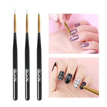 ANGNYA 3Pcs French Stripe Nail Art Σετ πινέλων Μαύρο Ξύλινο κοντάρι 3D Tips DIY Μανικιούρ Σχέδιο Πινέλο Πέννα Εργαλεία Μανικιούρ