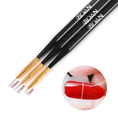 ANGNYA 3Pcs French Stripe Nail Art Liner Brush Set Black Wooden Pole 3D Tips DIY Manicure Drawing Brush Liner Pen Инструменти за маникюр