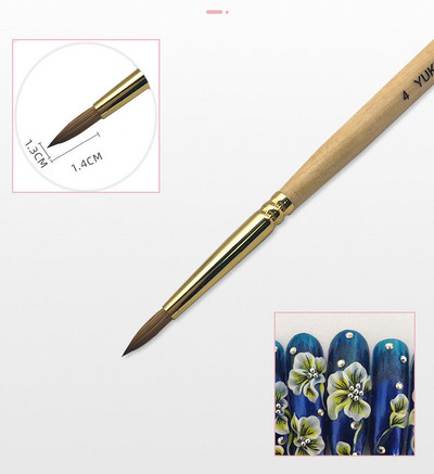 Kolinsky Akrilna četka za nokte Drvena drška Zlatna manikura u prahu Nail Gel Art kistovi za 3D dizajn noktiju