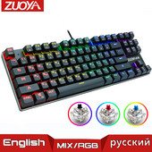 Žaidimų mechaninė klaviatūra Mėlyna raudona jungiklis USB RGB/Mix foninio apšvietimo laidinė klaviatūra 87/104 Anti-ghosting, skirta žaidimų nešiojamam kompiuteriui Rusų JAV
