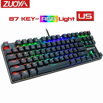 Žaidimų mechaninė klaviatūra Mėlyna raudona jungiklis USB RGB/Mix foninio apšvietimo laidinė klaviatūra 87/104 Anti-ghosting, skirta žaidimų nešiojamam kompiuteriui Rusų JAV