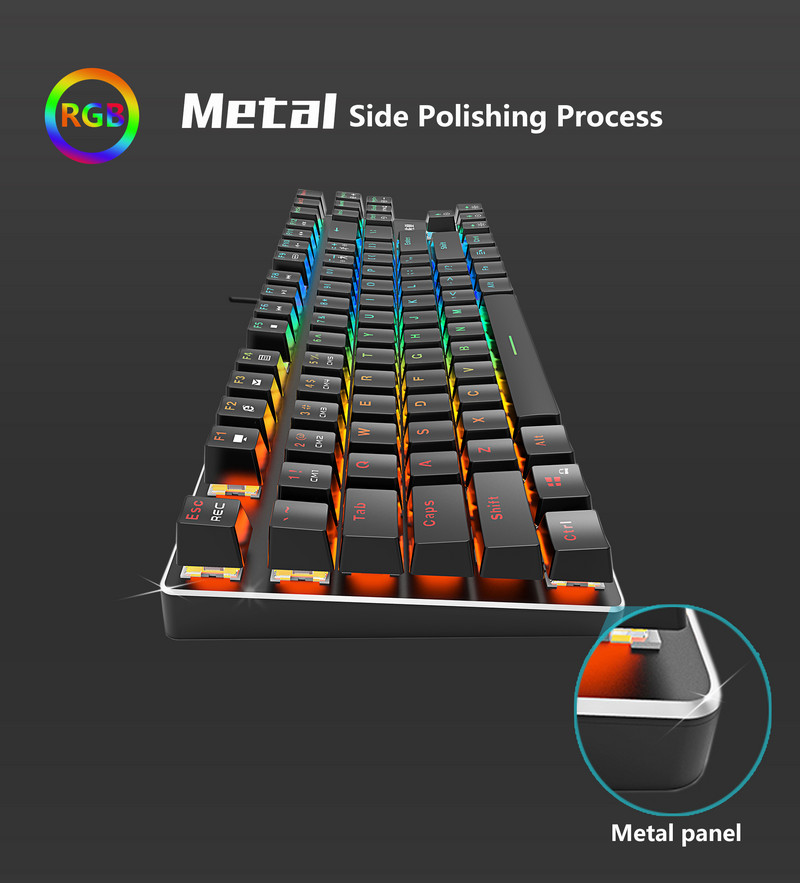 Žaidimų mechaninė klaviatūra Mėlyna raudona jungiklis USB RGB/Mix foninio apšvietimo laidinė klaviatūra 87/104 Anti-ghosting, skirta žaidimų nešiojamam kompiuteriui Rusų JAV