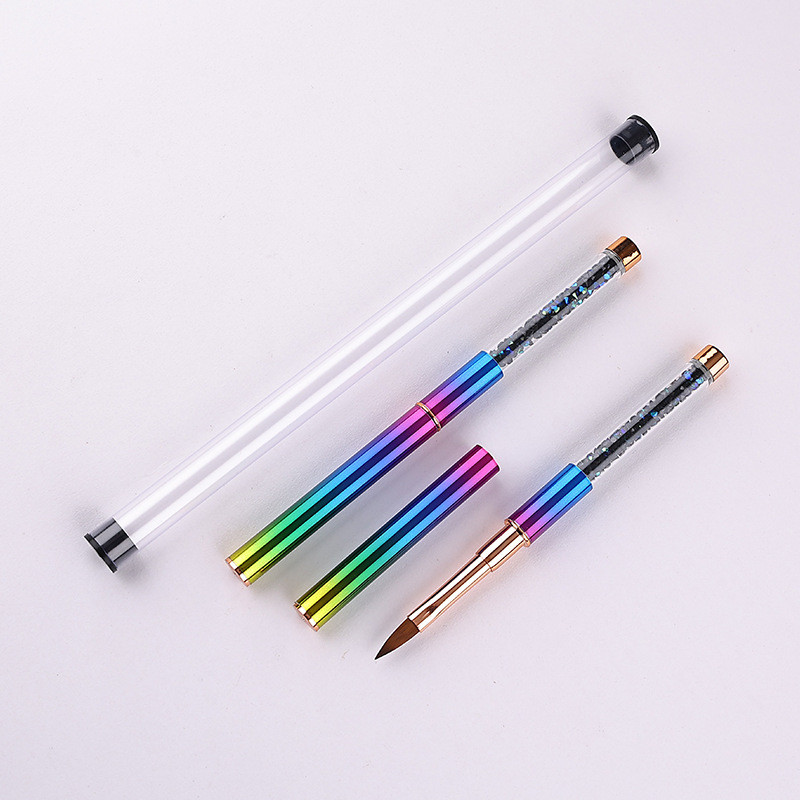 15 Style Art Nails Šepetėlio rašiklis Kalnų krištolinio akmens metalo akrilo rankenos pamušalas nukreipiantis ventiliatoriaus dizainas Krištolinė tapyba piešimo skulptūra rašiklis