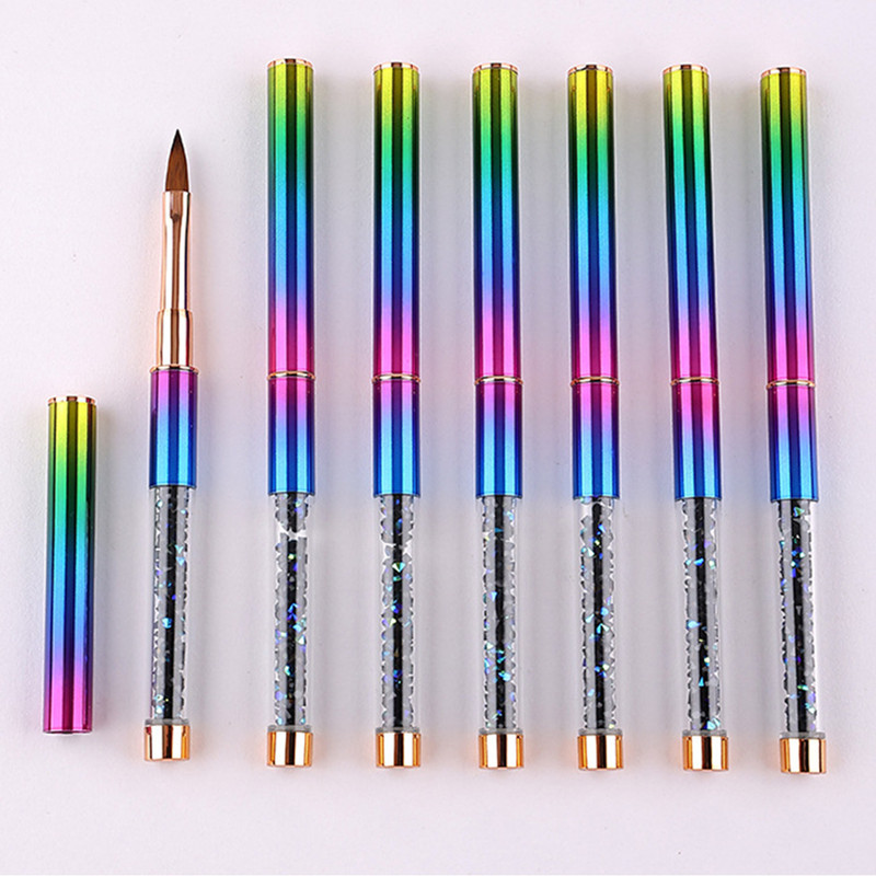 15 Style Art Nails Šepetėlio rašiklis Kalnų krištolinio akmens metalo akrilo rankenos pamušalas nukreipiantis ventiliatoriaus dizainas Krištolinė tapyba piešimo skulptūra rašiklis