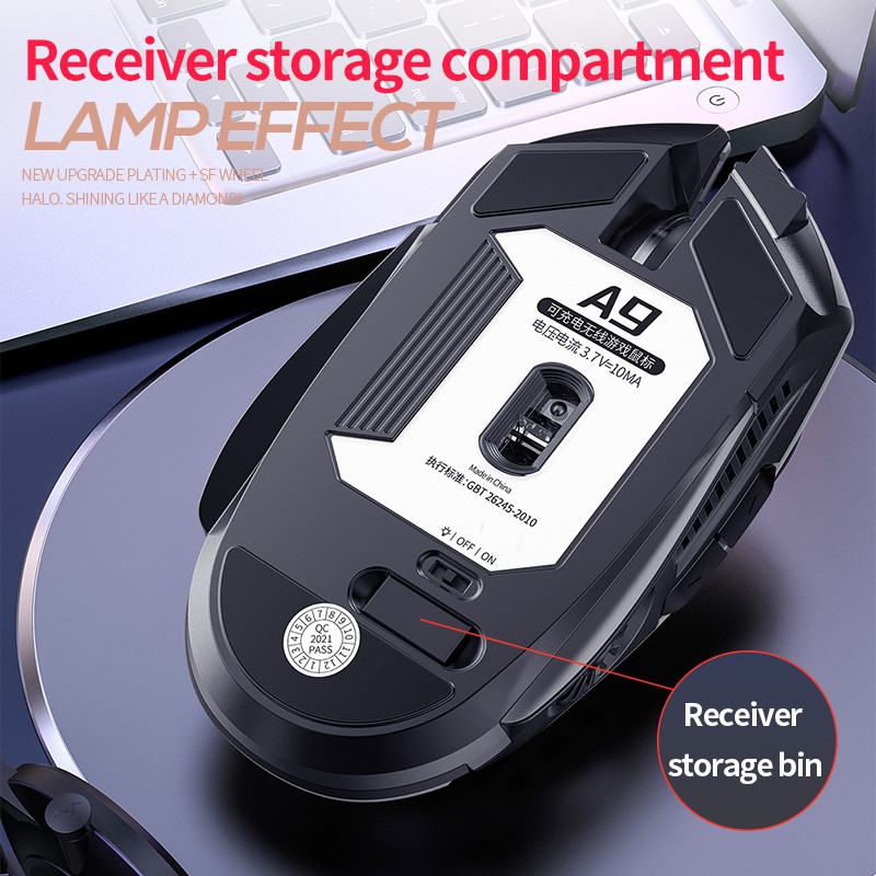 Punjivi A9 svjetleći tihi bežični miš za igranje 2.4G USB miševi za prijenosno stolno računalo Periferija E-Sport igrača
