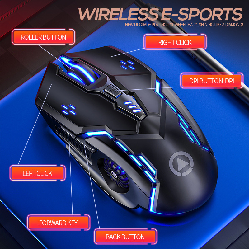 Punjivi A9 svjetleći tihi bežični miš za igranje 2.4G USB miševi za prijenosno stolno računalo Periferija E-Sport igrača