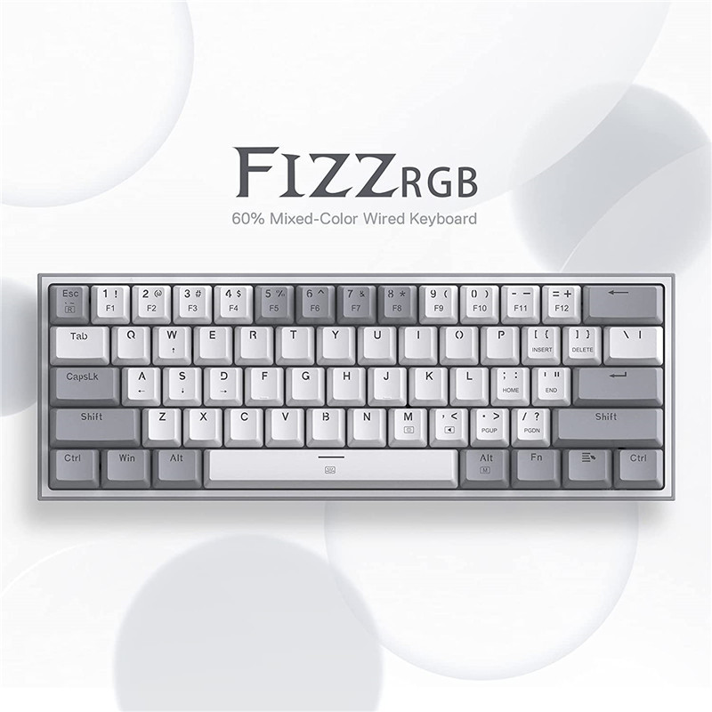 Redragon K617 Fizz 60% laidinė RGB žaidimų klaviatūra 61 klavišų kompaktiška mechaninė klaviatūra linijinė raudona jungiklis nešiojamoms kelionėms