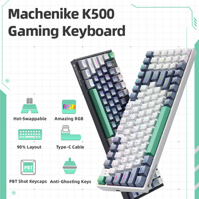 Mechanikus billentyűzet játékbillentyűzet Machenike K500 vezetékes billentyűzet, működés közben cserélhető 94 gombos RGB Light Mac Windows