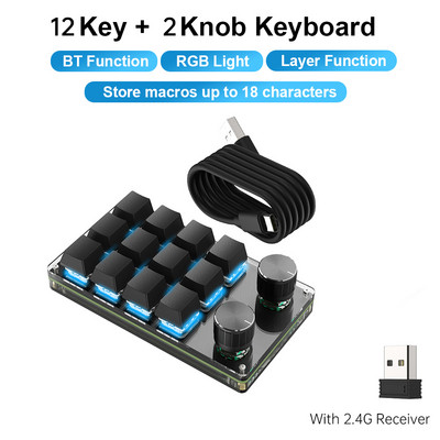 2.4G imtuvas belaidė tinkinta makro klaviatūra 12 klavišų 3 rankenėlė USB mini programinis žaidimas Photoshop Hotswap mechaninė simbolių klaviatūra