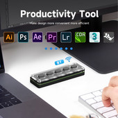 BT5.0 belaidė tinkinta makro klaviatūra, USB TypeC programuojamas silikoninis nutildymo mygtukas, 5 klavišų klaviatūros