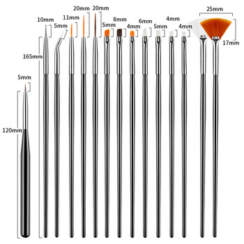 15 τμχ/Σετ Βούρτσα νυχιών Ombre Brushes UV Gel Βερνίκι νυχιών Πινέλο Ζωγραφική Σχέδιο Σετ στυλό σκάλισμα για μανικιούρ Εργαλεία σχεδίασης DIY