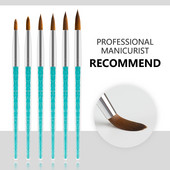 6 vnt / rinkinys Nailono plaukų nagų šepetėlis mėlynas kalnų krištolas, rankena Kolinsky akrilinis šepetėlis rašiklis nagų gelis statybininkas raižyti taškelius piešimo įrankiai