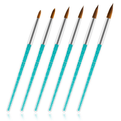 6 vnt / rinkinys Nailono plaukų nagų šepetėlis mėlynas kalnų krištolas, rankena Kolinsky akrilinis šepetėlis rašiklis nagų gelis statybininkas raižyti taškelius piešimo įrankiai