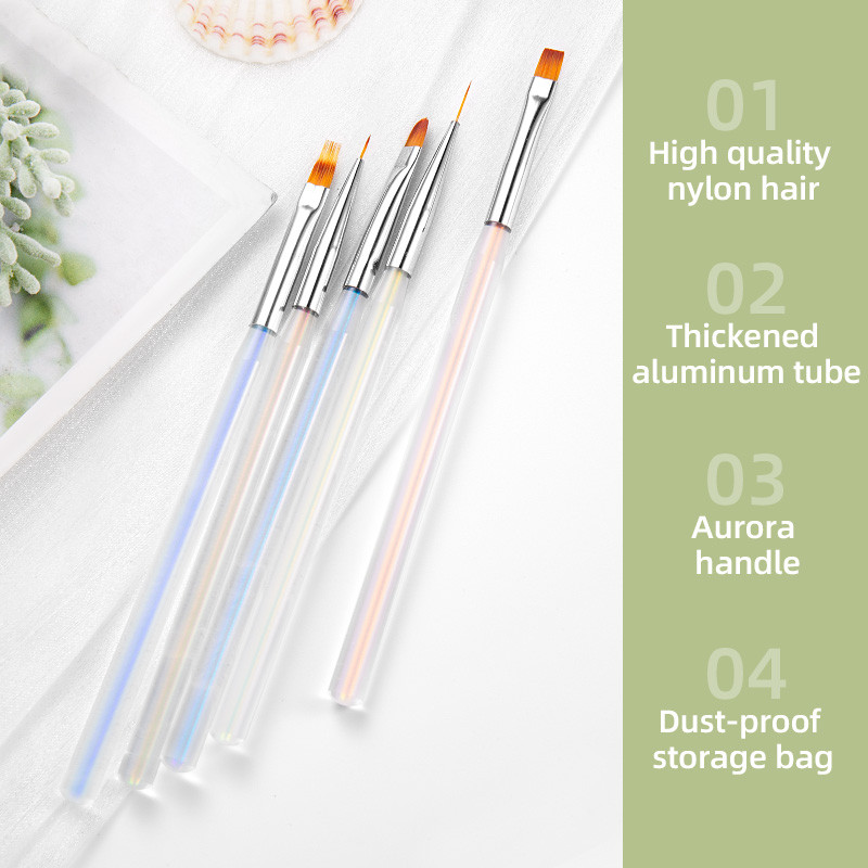 5 spalvų Aurora permatomas nagų dažymas gėlių drožyba UV geliu prailginamasis įdėklas Piešimas akrilinis prancūziškas rašiklis