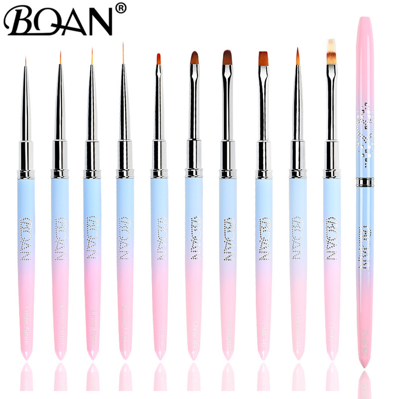BQAN gradientas metalinis nagų šepetėlis Nagų dailės teptuko linija dažymo šepečiai Crystal Acrylic Thin Liner Piešimo rašiklis Manikiūro įrankiai UV gelis