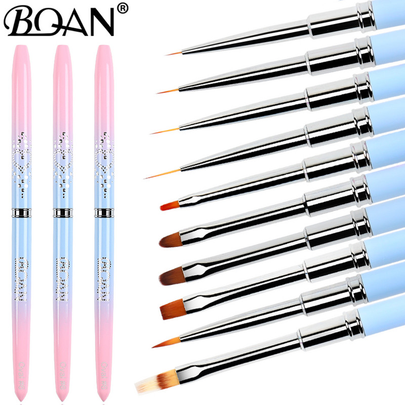 BQAN gradientas metalinis nagų šepetėlis Nagų dailės teptuko linija dažymo šepečiai Crystal Acrylic Thin Liner Piešimo rašiklis Manikiūro įrankiai UV gelis