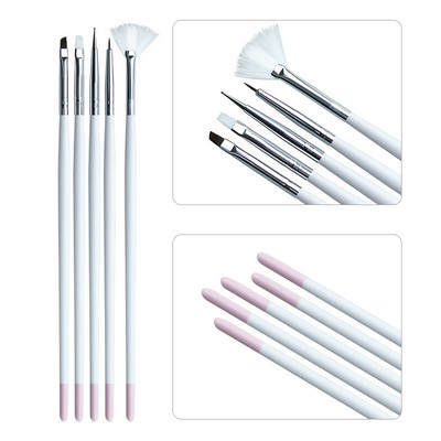 5 DB Akril körömkefe készlet Jó minőségű Nail Art Mink Brush Fa nyéllel Gél Építő Manikűr Körömrajz Festés Bélés Ecset