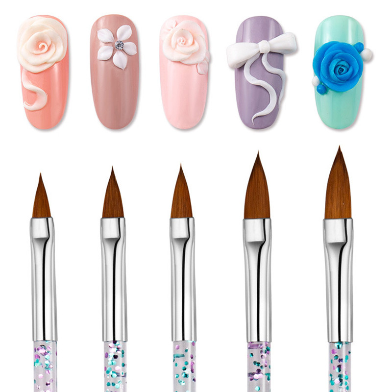5 DB Akril körömkefe készlet Jó minőségű Nail Art Mink Brush Fa nyéllel Gél Építő Manikűr Körömrajz Festés Bélés Ecset