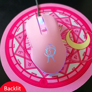 Розова безжична мишка с подсветка Оптична акумулаторна ергономична аниме Sailor Colorful Mause Girl Wired Silent Gaming Mice 2400DPI