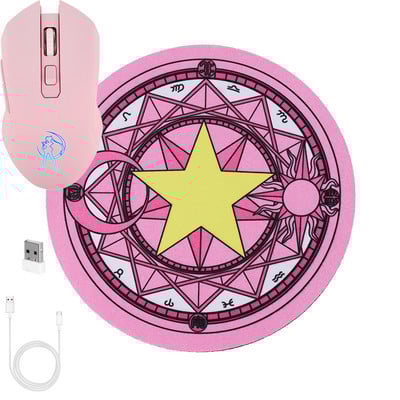 Rožinė belaidė foninio apšvietimo pelė, optinė įkraunama, ergonomiška Anime Sailor Spalvinga Mause Girl laidinė tyli žaidimų pelė 2400DPI