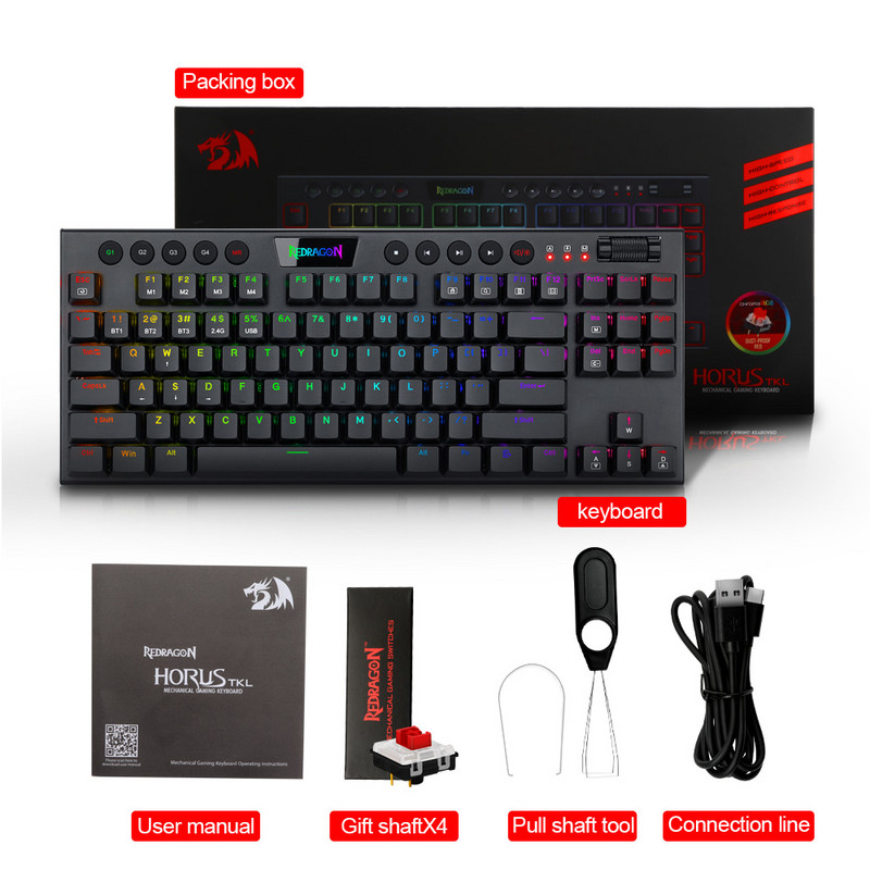 REDRAGON Horus TKL K621 RGB podrška Bluetooth 5.0 bežični USB 2.4G 3 moda Tanka mehanička gaming tipkovnica 97 tipki Compute PC