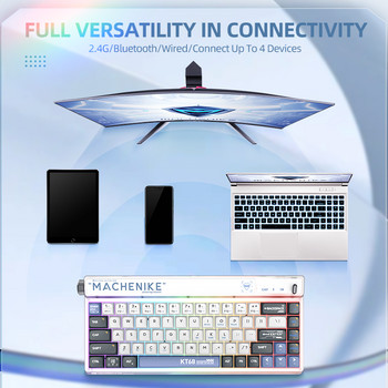 Machenike KT68 три режима механична клавиатура 68 клавиша RGB гореща смяна 2.4G безжична клавиатура Bluetooth кабелна Win/Mac/iPad