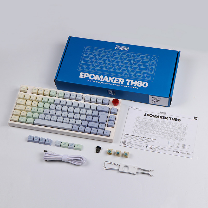 Mechanická klávesnica EPOMAKER TH80 PRO s 75% možnosťou výmeny za chodu, RGB, 2,4 GHz/Bluetooth 5.0/káblová, MDA PBT, ovládanie kláves, ANSI ISO