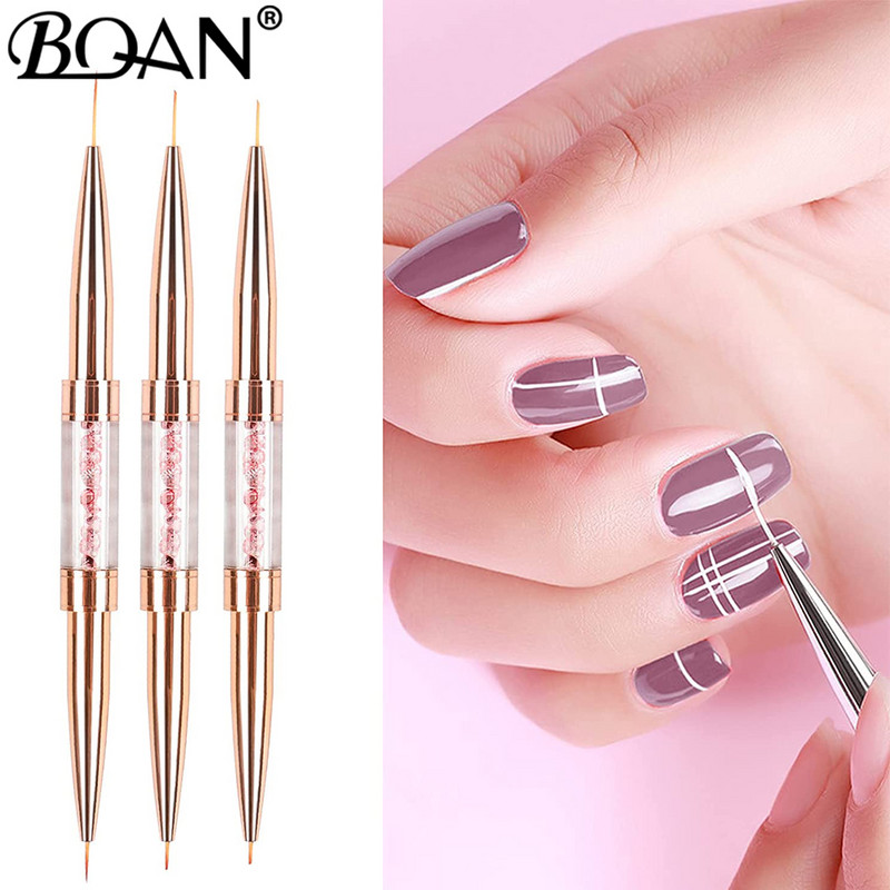 BQAN Gold Rose Double Head Liner Nagų šepetėlis Crystal Drawing Gel Brush Painting Brush Pen Gel Polish Crystal Nail Art Manikiūras