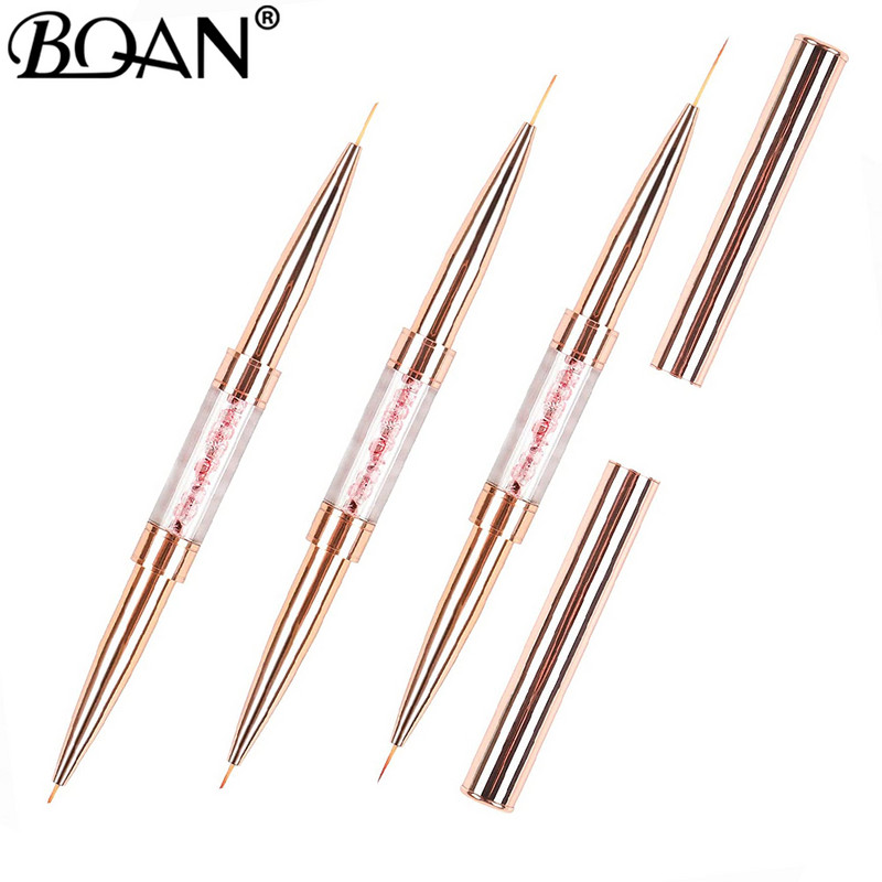 BQAN Gold Rose Double Head Liner Nagų šepetėlis Crystal Drawing Gel Brush Painting Brush Pen Gel Polish Crystal Nail Art Manikiūras