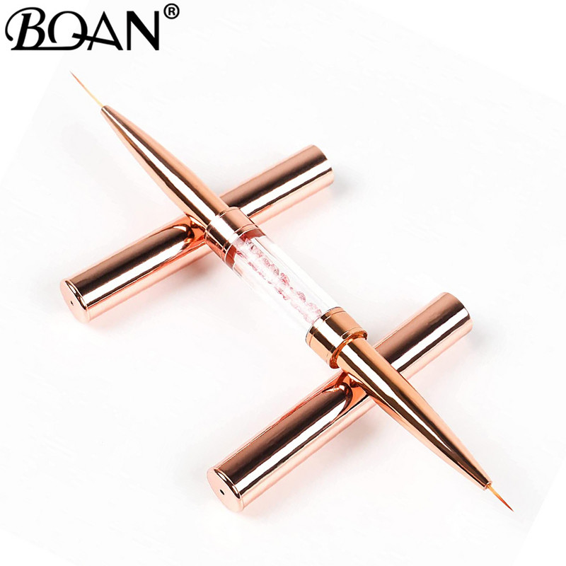 BQAN Gold Rose Double Head Liner Nagų šepetėlis Crystal Drawing Gel Brush Painting Brush Pen Gel Polish Crystal Nail Art Manikiūras