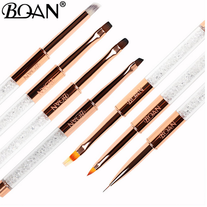 BQAN 1vnt Rose Gold Nail Brush Nail Art Line Tapybos Šepečiai Crystal Acrylic Thin Liner Piešimo rašiklis Manikiūro įrankiai UV gelis