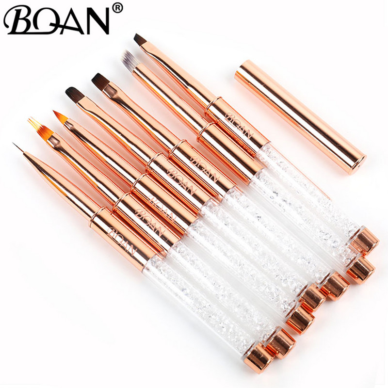 BQAN 1vnt Rose Gold Nail Brush Nail Art Line Tapybos Šepečiai Crystal Acrylic Thin Liner Piešimo rašiklis Manikiūro įrankiai UV gelis