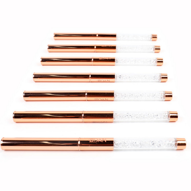 BQAN 1vnt Rose Gold Nail Brush Nail Art Line Tapybos Šepečiai Crystal Acrylic Thin Liner Piešimo rašiklis Manikiūro įrankiai UV gelis