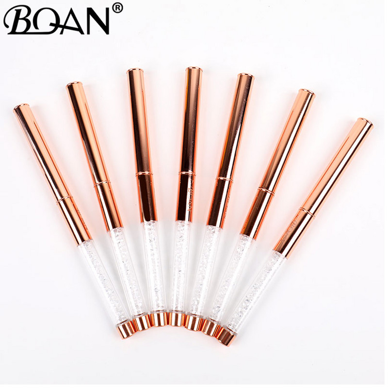BQAN 1vnt Rose Gold Nail Brush Nail Art Line Tapybos Šepečiai Crystal Acrylic Thin Liner Piešimo rašiklis Manikiūro įrankiai UV gelis