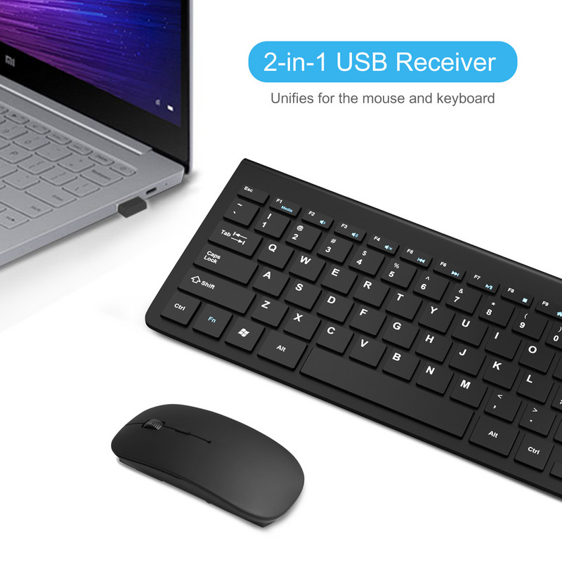 Bezvadu tastatūra un pele 2.4G USB Mini tastatūra Pele Kombinācijas Beztrokšņa ergonomiska tastatūra ar peles komplektu PC klēpjdatora televizoram