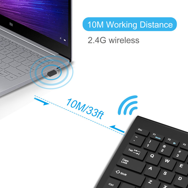 Bezvadu tastatūra un pele 2.4G USB Mini tastatūra Pele Kombinācijas Beztrokšņa ergonomiska tastatūra ar peles komplektu PC klēpjdatora televizoram