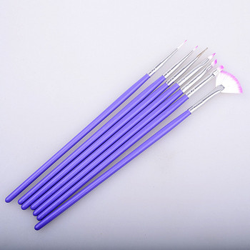 7Pcs Purple Nail Brush Set Design Gel Polish Painting Рисуване Акрилен гел Четки за нокти за Nail Art Инструменти за маникюр