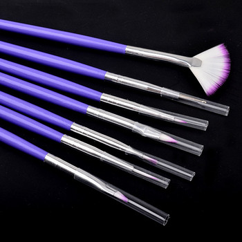 7Pcs Purple Nail Brush Set Design Gel Polish Painting Рисуване Акрилен гел Четки за нокти за Nail Art Инструменти за маникюр