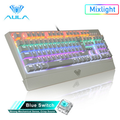 AULA RGB Gaming Tastatură mecanică întrerupător albastru negru Tastatură iluminată din spate cu fir 104 taste Anti-ghosting pentru laptop desktop PC Gamer
