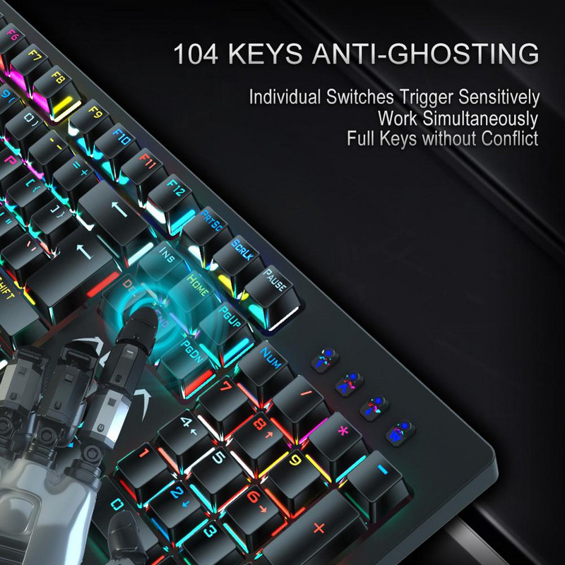 AULA RGB Gaming Tastatură mecanică întrerupător albastru negru Tastatură iluminată din spate cu fir 104 taste Anti-ghosting pentru laptop desktop PC Gamer