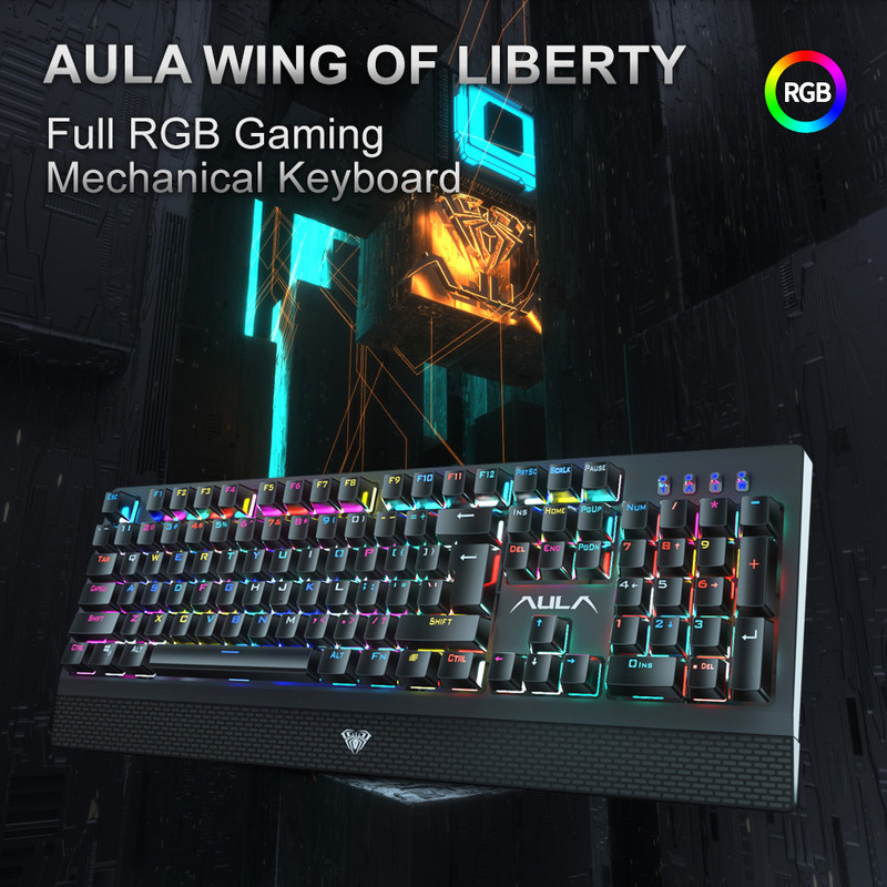 AULA RGB Gaming Tastatură mecanică întrerupător albastru negru Tastatură iluminată din spate cu fir 104 taste Anti-ghosting pentru laptop desktop PC Gamer
