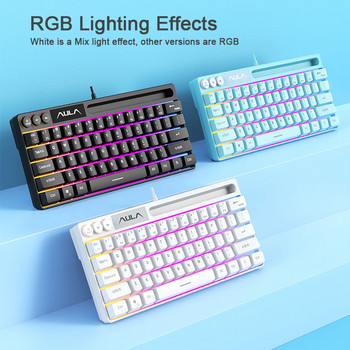 AULA F3061 RGB 64 клавиша Кабелна мембранна игрална клавиатура USB интерфейс за връзка с компютър/лаптоп, слот за телефон Спестяващ място дизайн