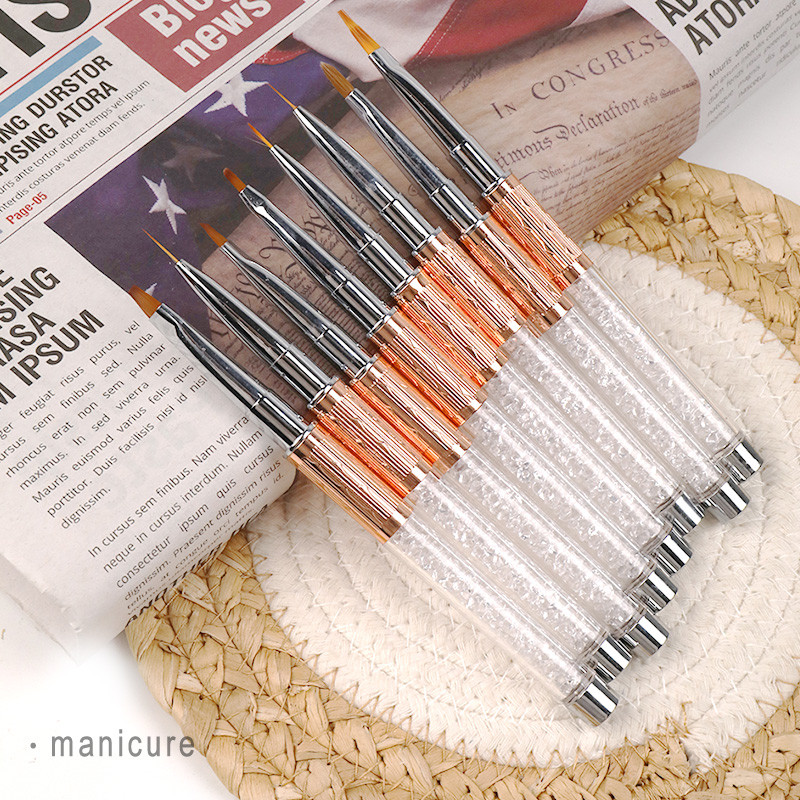 ANGNYA Nail Art strasszos akril folyékony púder faragás UV gél hosszabbító építő francia virág festő bélés ecset 7/9/11mm