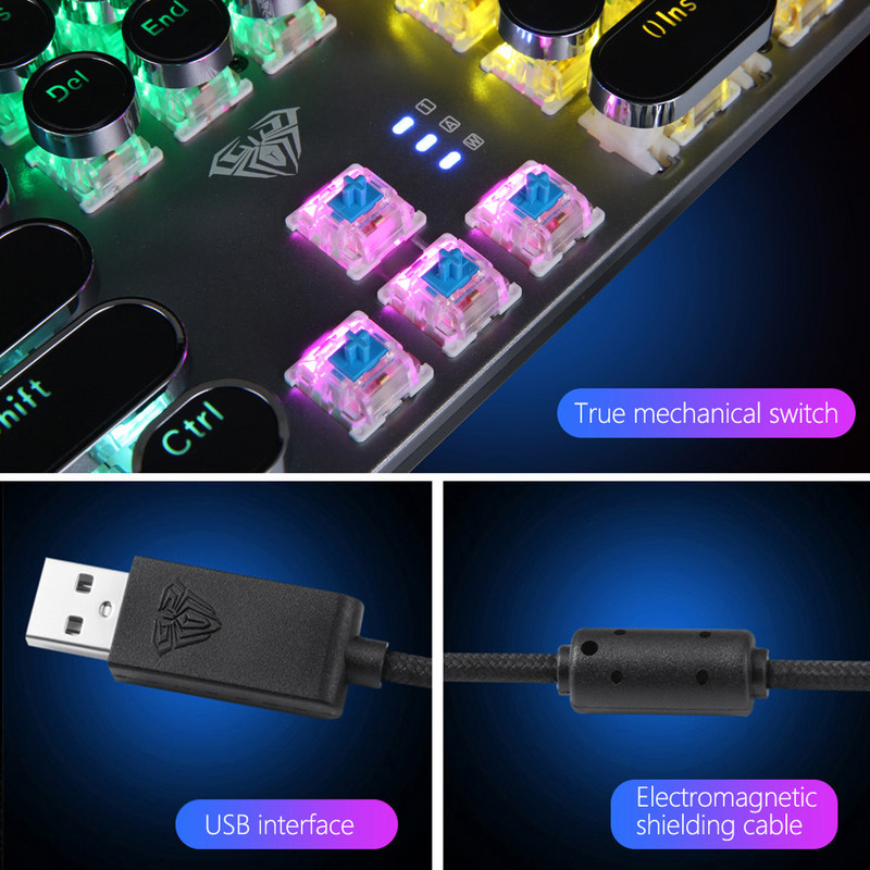 AULA F2068 Punk Edition mechanikus játékbillentyűzet, 104 billentyűs szellemképmentes USB vezetékes hibrid háttérvilágítású billentyűzet asztali laptopokhoz