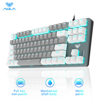 AULA F3287 Кабелна механична клавиатура 87 клавиша Cool Light Gaming Keyborad Blue Switch for Game Laptop PC