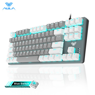 Tastatură mecanică cu fir AULA F3287, 87 de taste, tastatură pentru jocuri cu lumină rece, comutator albastru pentru laptop de jocuri PC