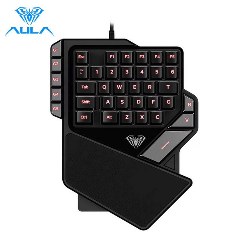 Tastatură pentru jocuri cu o singură mână AULA Iluminare de fundal Culoare 27 de taste Anti-fantomă Controller portabil pentru mini tastatură pentru jocuri pentru laptop