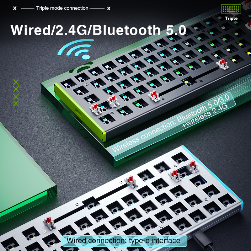 AULA F3267 billentyűzet DIY Hotswap billentyűzet Vezetékes/Bluetooth/2.4G 67 gombos LED háttérvilágítású billentyűzet MAC/I0S/ Android/Windows/ipad rendszerhez