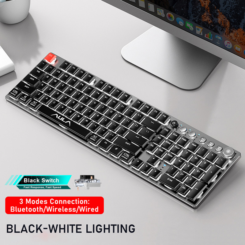 AULA F2090 bežična mehanička tipkovnica ultra tanka 104 tipke podržava Bluetooth 5.0/Type-c za Android Windows stolno računalo ipad